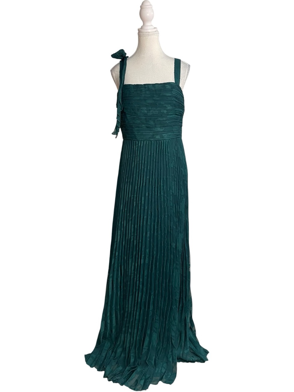 Lulus Nyssa Pleated One Shoulder Bow Floral Burnout Maxi Dress Emerald Green